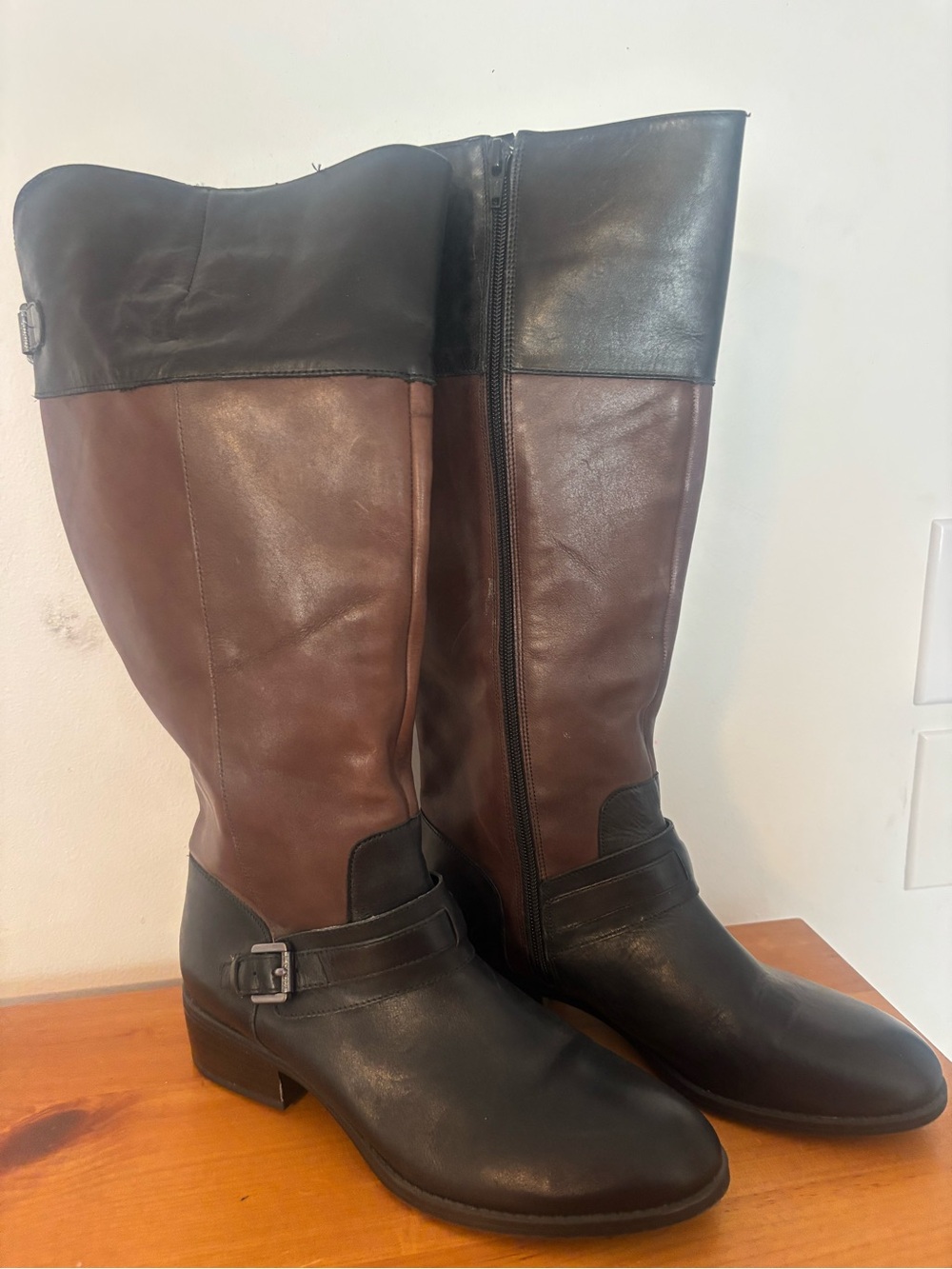 Lauren Ralph Lauren Two-Tone Brown and Black Leather Knee-High Boots